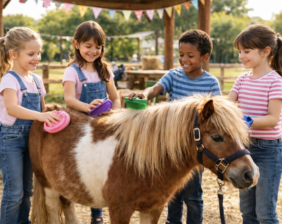 Aprenden a cepillar a los ponis en las fiestas de cumpleaños